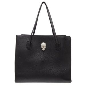 Philipp Plein “Better Tomorrow” Black Leather Tote with Crystal Skull Detail